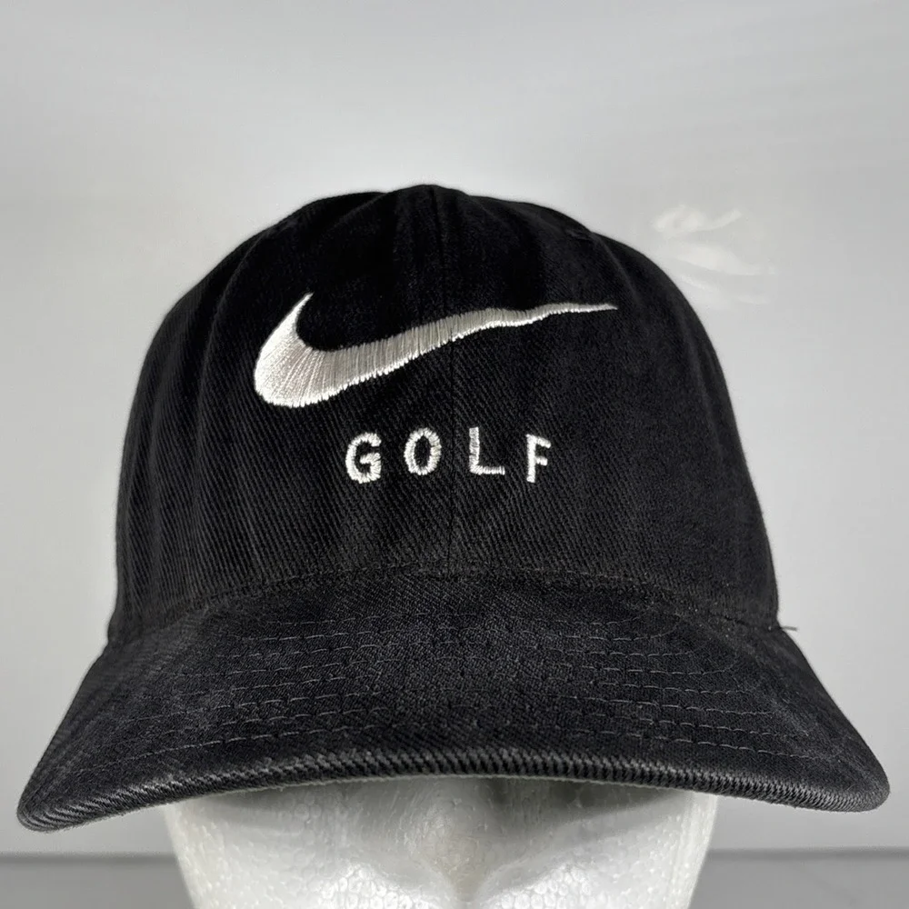 Vintage Nike Golf Black With Green Under Visor Strap‎ Back Hat OSFM